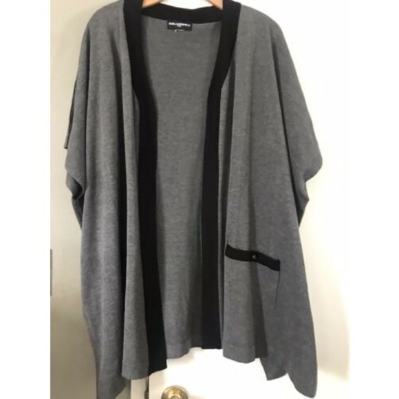 EUC Karl Lagerfeld Black and Gray Poncho Cardigan One size
